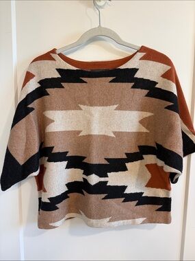 THML Southwest Boxy Sweater in Rust, Black & Cream